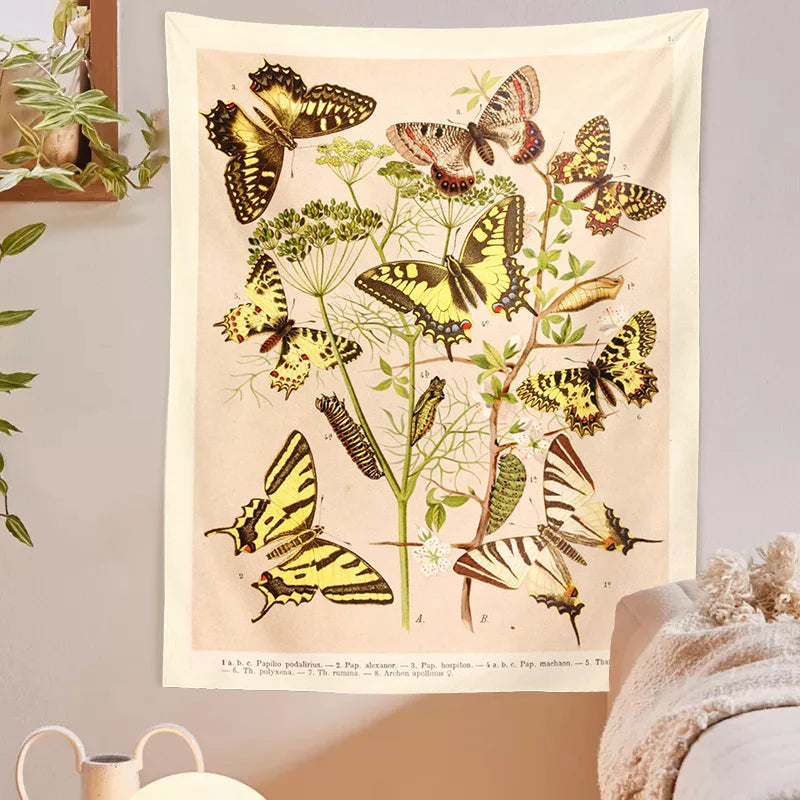 Vintage Butterfly Tapestry Wall Art Illustration Chart for Boho Decor by Afralia™