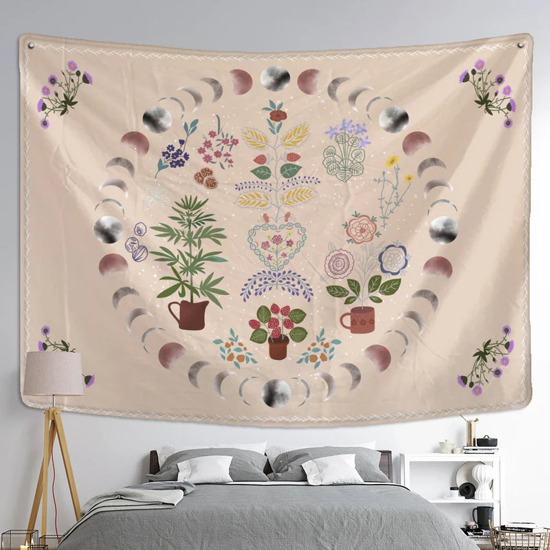 Afralia™ Moon Phase Celestial Tapestry Starry Sky Wall Hanging Hippie Home Decor