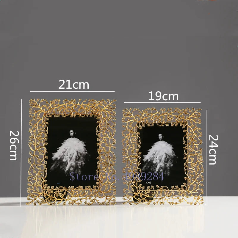 Afralia™ Golden Leaves Metal Photo Frame: Modern Home Decor & Picture Display