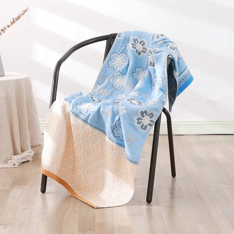 Afralia™ Bohemian Floral Cotton Gauze Bath Towel 70*140 - Soft & High Quality for Women, Children, and Adults