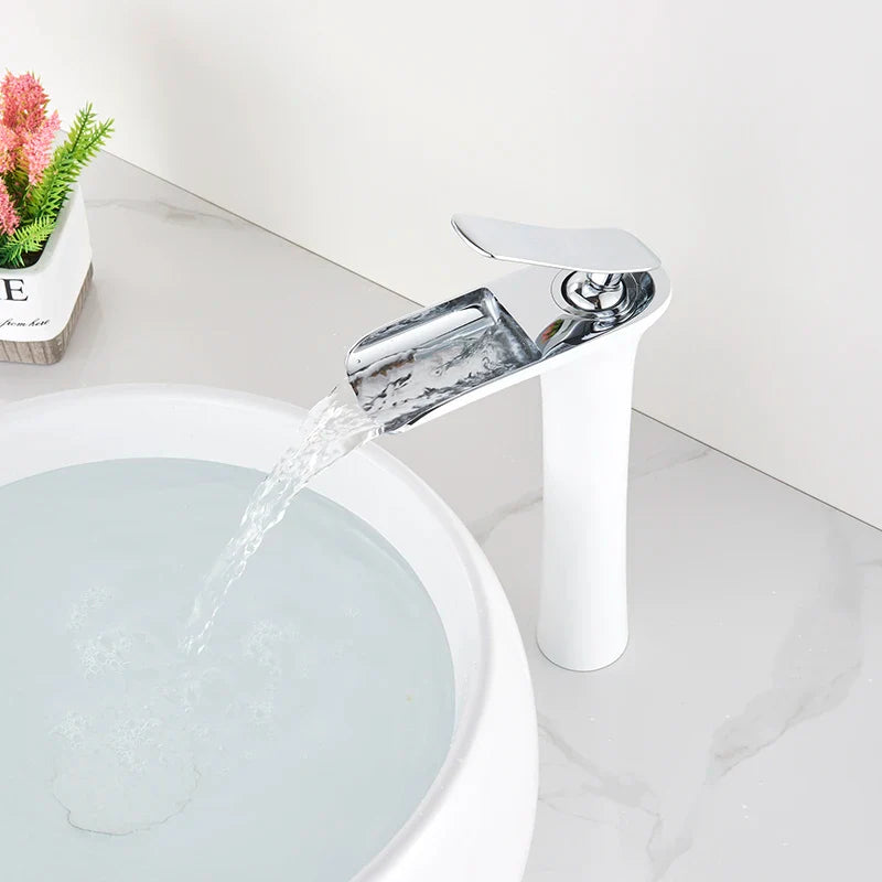 Afralia™ White Waterfall Bathroom Faucet - Modern Single Hole Basin Mixer Tap