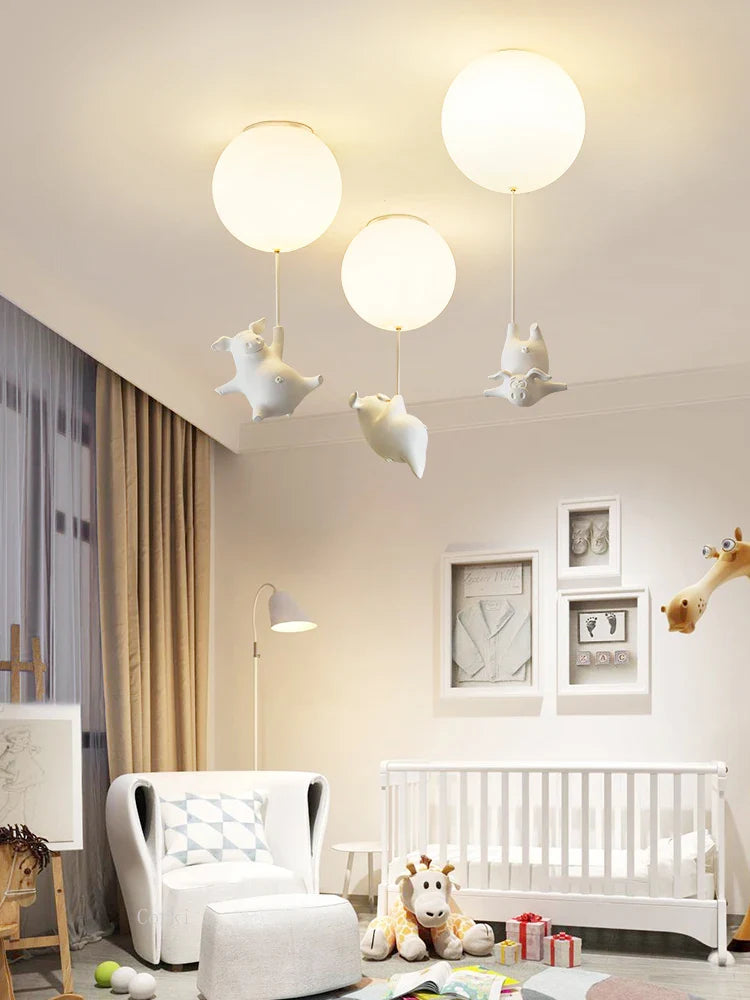 Afralia™ Flying Pig Resin LED Ceiling Light Kids Bedroom Lamp Deco Fixtures