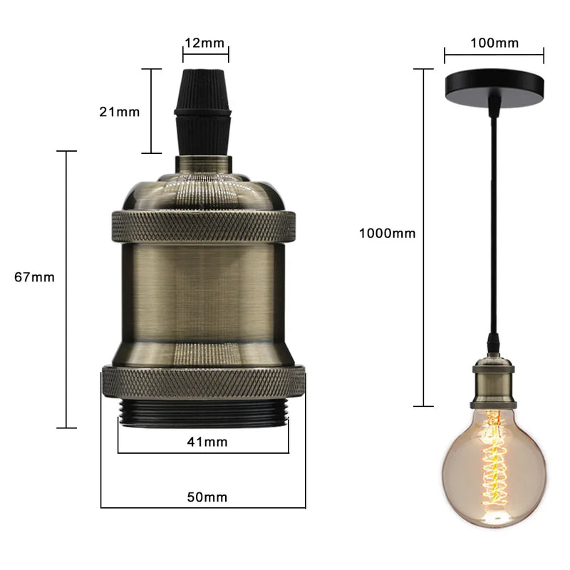 Vintage Afralia™ E27 Socket Pendant Lights with Edison Bulb Lamp Bases