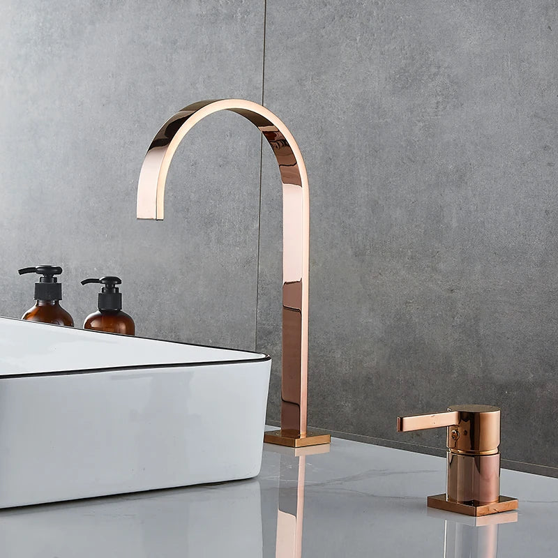 Afralia™ Rose Gold Basin Faucet with Long Pipe and 360° Rotation