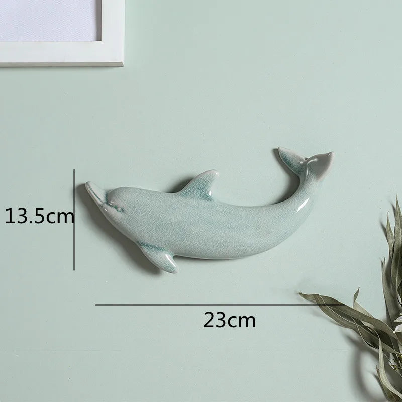 Afralia™ Dolphin Fish Ocean Background Ceramic Wall Decoration for Children's Room