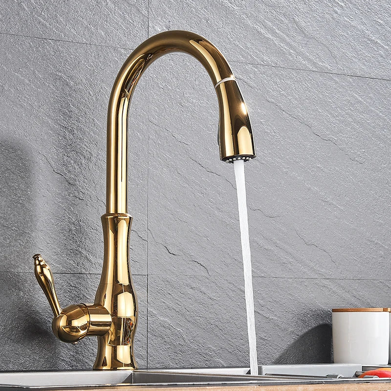 Afralia™ Brass Kitchen Faucet Pull Out Sprayer High Arch Mixer Tap Kit