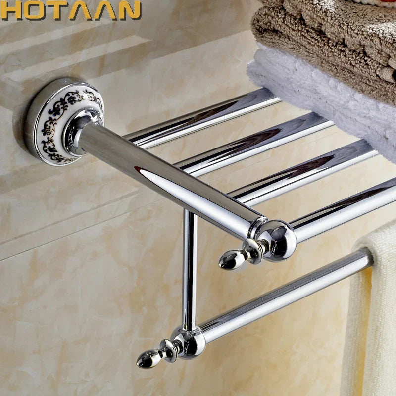 Afralia™ Chrome Towel Rack: Double Shelf Bathroom Holder, Stainless Steel Wall Mounted Towel Holder