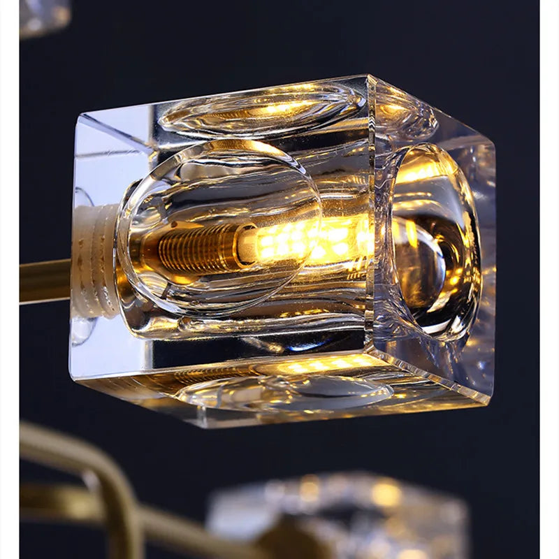 Afralia™ Square Crystal Chandelier Artistic Branches Luxury Gold Light Fixtures Living Room Kitchen Lighting