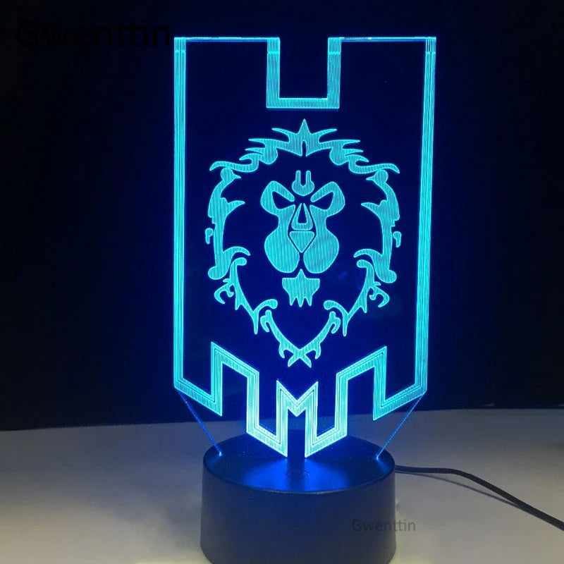 Afralia™ WoW Alliance Tribal Signs 3D LED Night Light Kids Table Lamp Gift