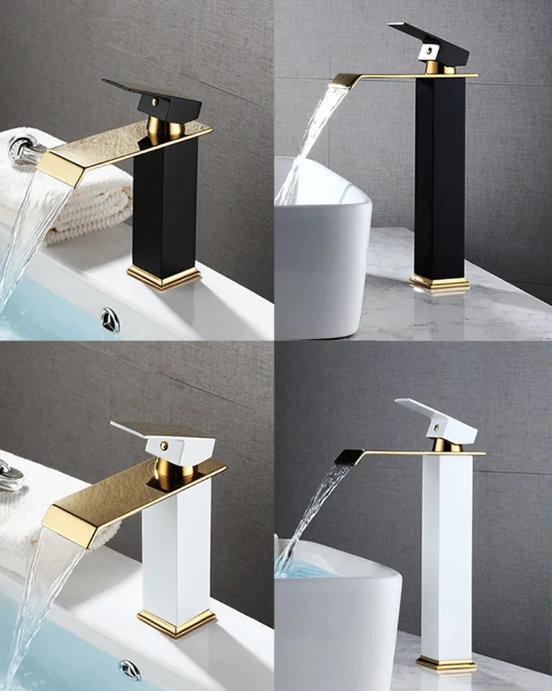 Afralia™ Black Gold Basin Faucet Deck Mounted Bathroom Sink Tap Cold Hot Water Mixer