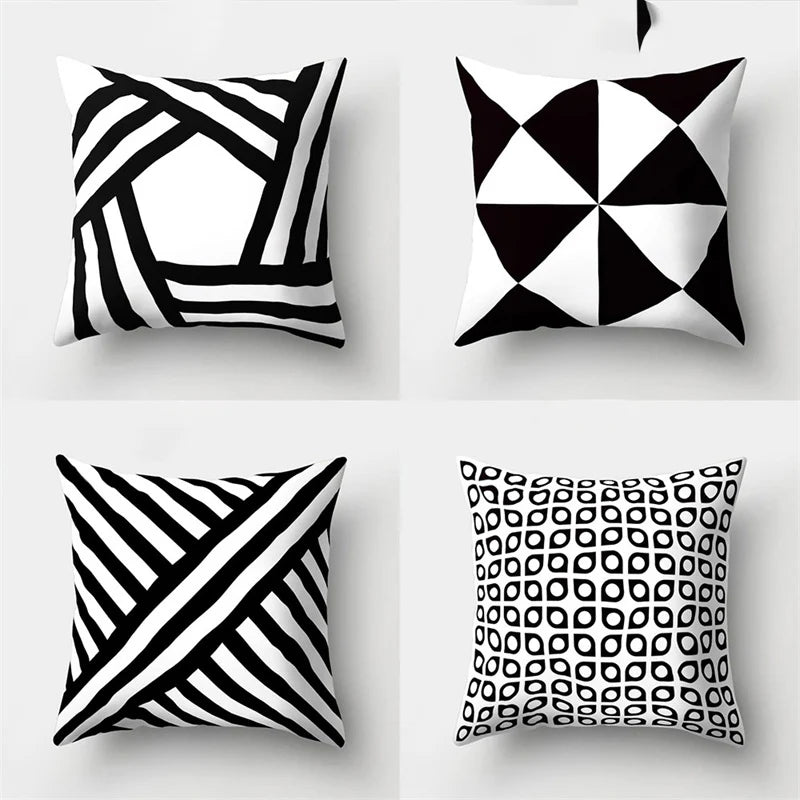 Afralia™ Geometric Star Print Pillow Cover for Home Decor - Black & White Square Texture