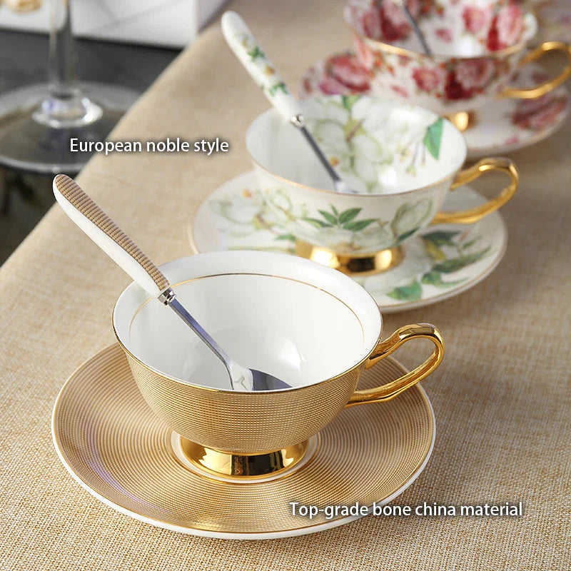 Afralia™ Porcelain Coffee Cup Saucer Spoon Set | Luxury Tea Mug 200ml Bone China