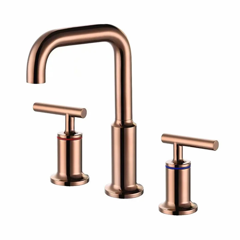 Afralia™ Rose Gold Dual Handle Basin Faucet, Brushed Bathroom Mixer Tap