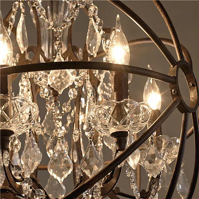 Afralia™ Rustic Black Orb Chandelier with Crystal Accents