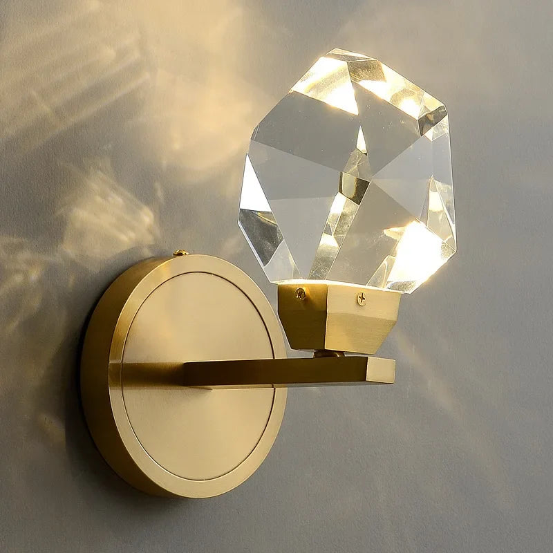 Afralia™ Copper Crystal LED Wall Lamp for Bedroom Living Room Luxe Lighting Fixtures