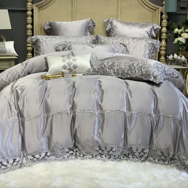 Afralia™ Luxury Lace Embroidery Bedding Set, 1000TC Egyptian Cotton, Princess Wedding Theme
