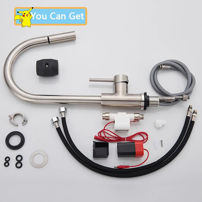 Afralia™ Smart Touch Kitchen Faucet - Brushed Gold, Pull Out Sensor, 360 Rotation, 2 Outlet