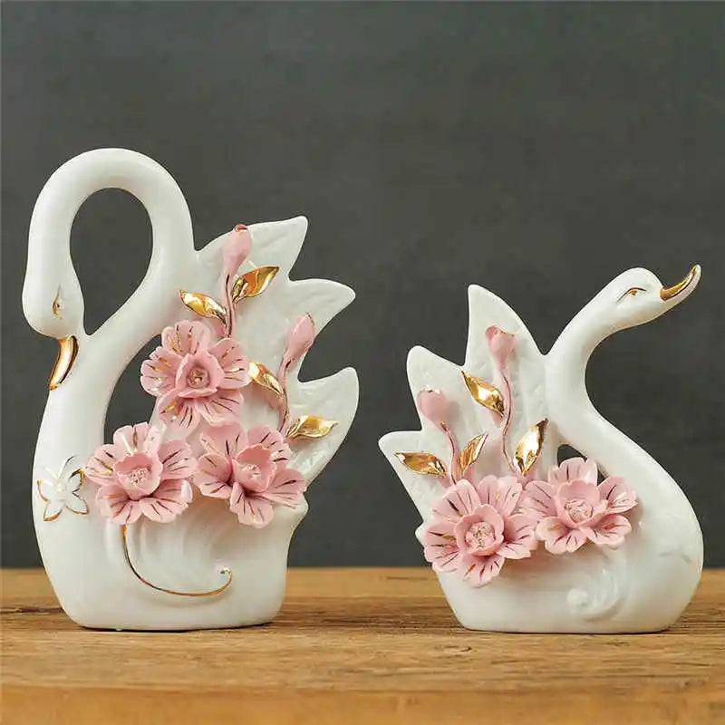 Afralia™ Elegant Swan Sculpture Figurines Pair for Home Décor & Wedding Gift