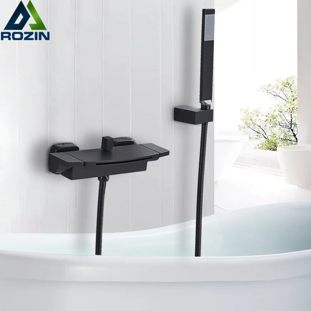Afralia™ Dual Handle Waterfall Shower Bathtub Mixer Tap with Handshower