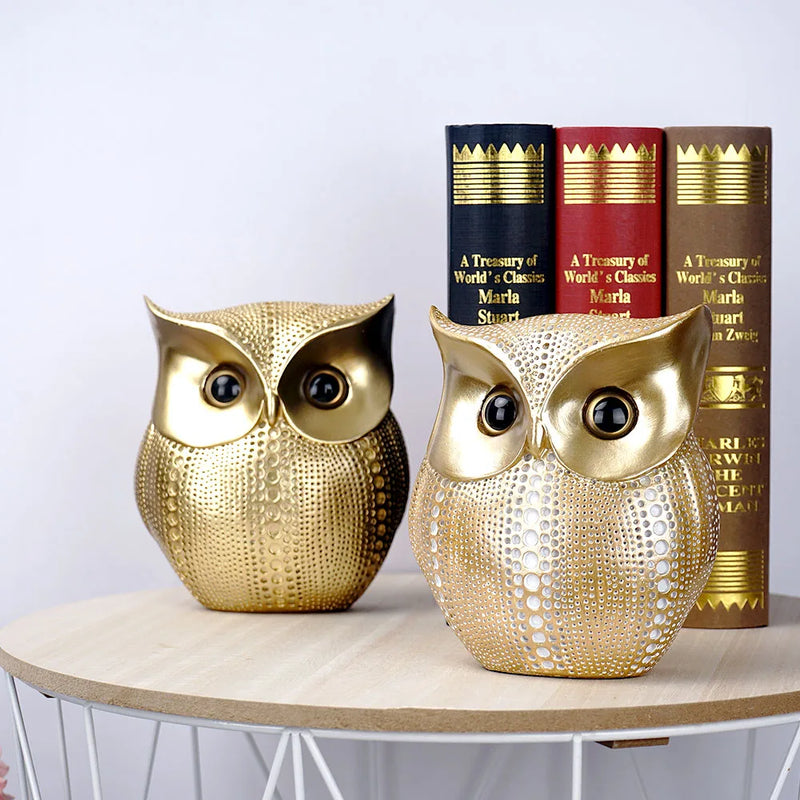 Afralia™ Golden Owl Figurines: Resin Animal Statues for Home Decor & Gifts