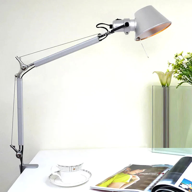 Afralia™ Swing Arm Clip Desk Lamp Black Silver LED for Bedroom Office Reading