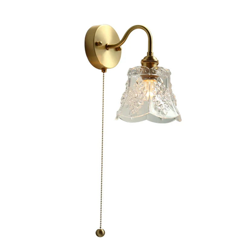 Afralia™ Glass LED Bathroom Mirror Light Pull Chain Copper Wall Sconce