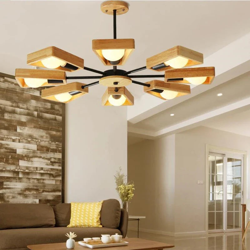 Afralia™ Wooden Windmill Chandelier Lighting, LED Industrial Art for Home Decor