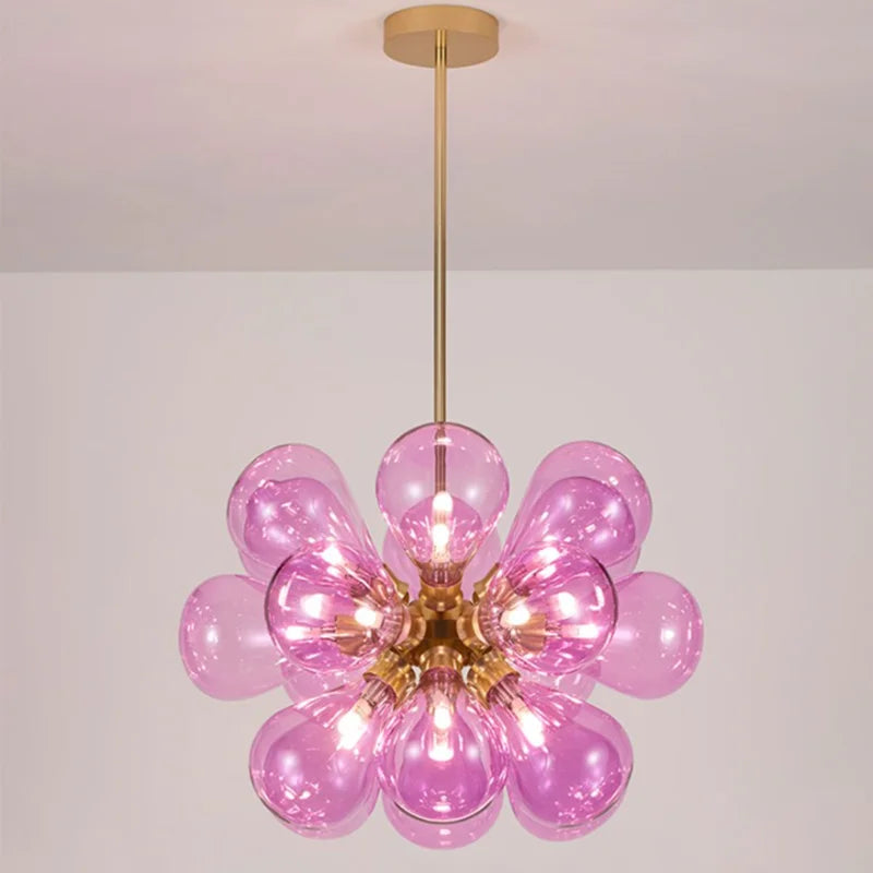 Afralia™ Purple Glass Bubble Chandelier LED Pendant Light for Chic Living Spaces