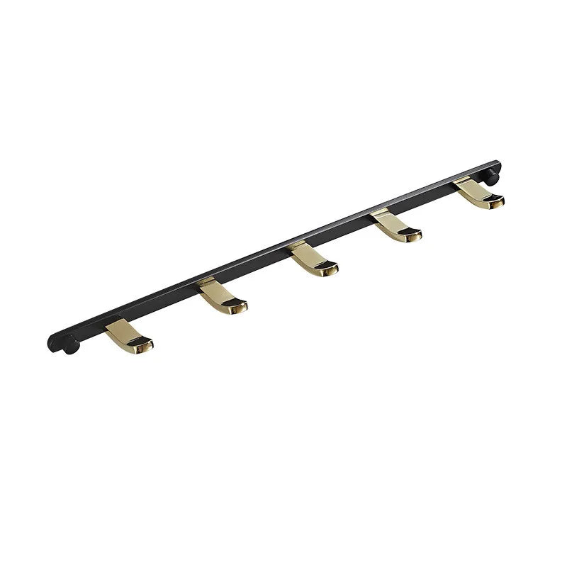 Afralia™ Brass 5-Hook Robe Rack in Black Gold for Wall Mount Towel & Clothes Storage