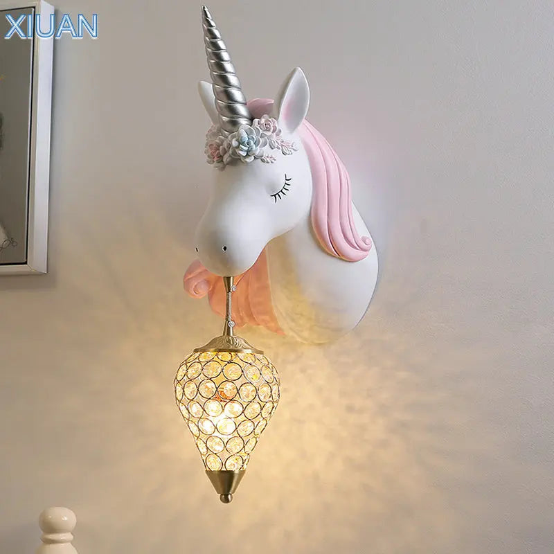 Afralia™ Unicorn LED Wall Hanging Light for Princess Girl Bedroom