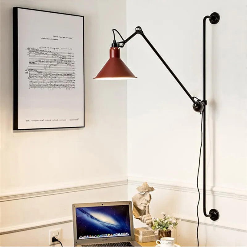 Afralia™ Industrial Iron Swing Arm Wall Lamp for Bedroom, Living Room, Office Decor