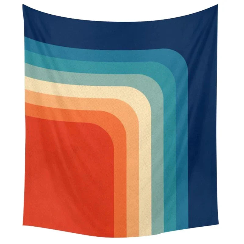 Geometric Rainbow Tapestry Wall Hanging Carpet by Afralia™ - Multifunctional Beach Throw Blanket