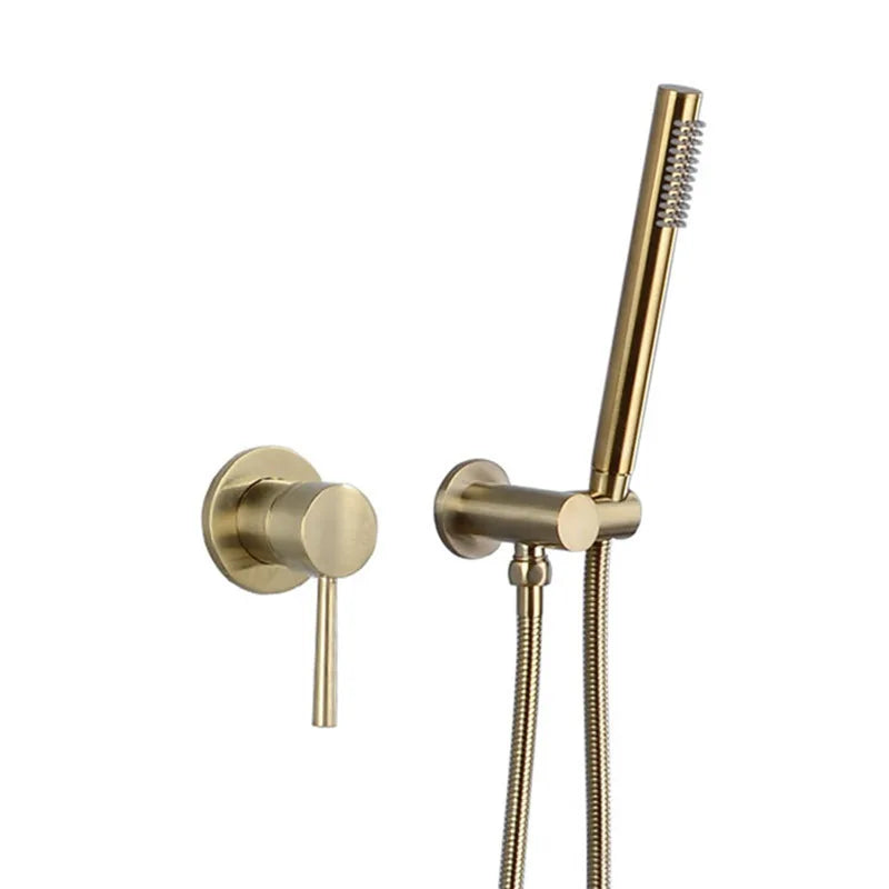 Afralia™ Brushed Gold Brass In-Wall Shower Mixer Set for Bath and Shower