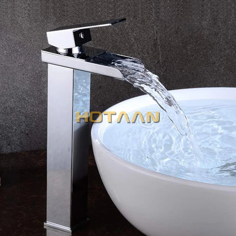 Afralia™ Waterfall Brass Basin Faucet Single Lever Single Hole Bathroom Mixer Chrome Tap