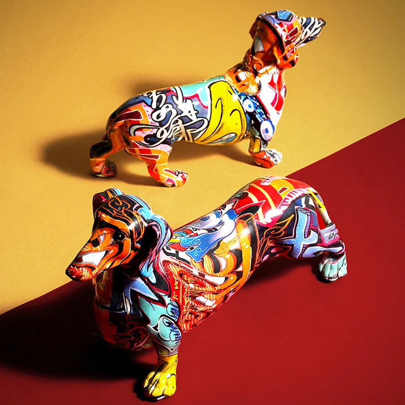 Afralia™ Colorful Dachshund Resin Statue for Home & Office Decor