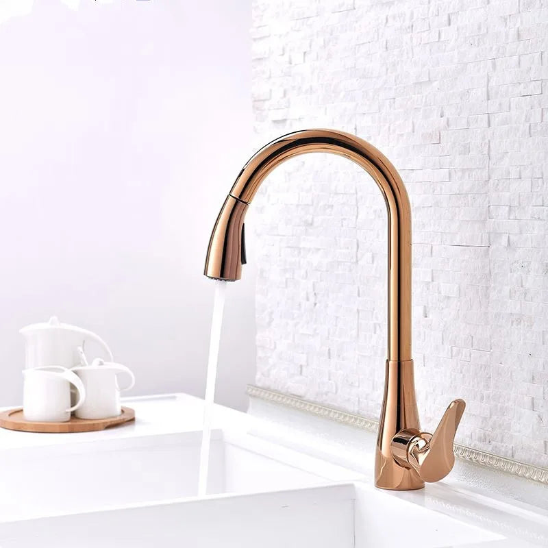 Afralia™ Rose Gold Kitchen Faucet with Pull Out Sprayer