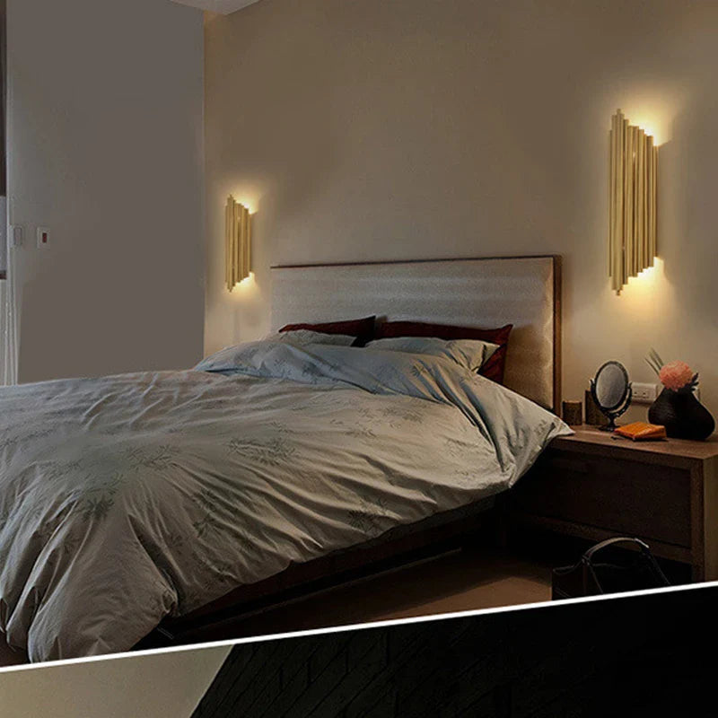 Afralia™ Golden LED Tube Wall Sconce Light for Living Room, Dining Hall, Stair Decor