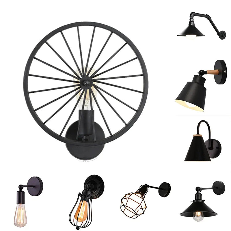 Afralia™ Industrial Metal Wheel Wall Sconce - Vintage Loft Bedside Light Fixture