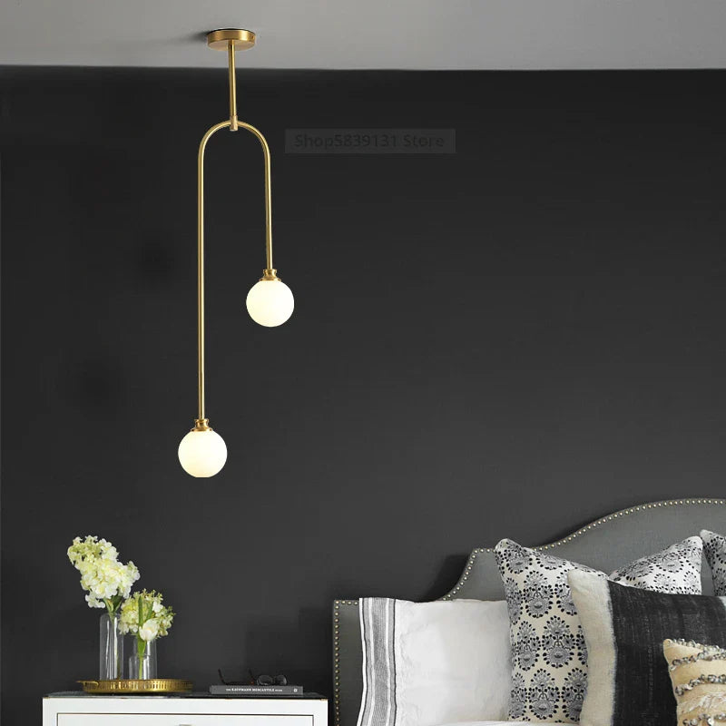 Afralia™ Glass Ball Pendant Lights with U-Shaped Metal Rod - Nordic Modern Design