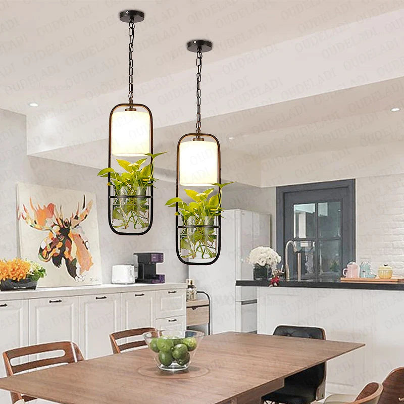 Afralia™ Minimalist Black Cage Plant Pendant Light Pyramid Iron Lamp E14 Loft Design