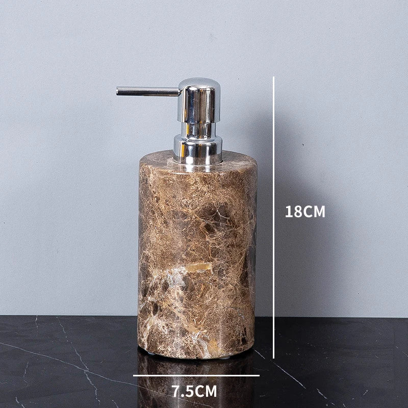 Afralia™ Emperador Dark Marble Bathroom Set: Toothbrush Holder, Soap Dish, Soap Dispenser