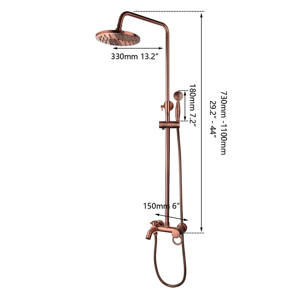 Afralia™ Antique Copper 3-Function Shower Set with Rainfall Head and Hand Shower