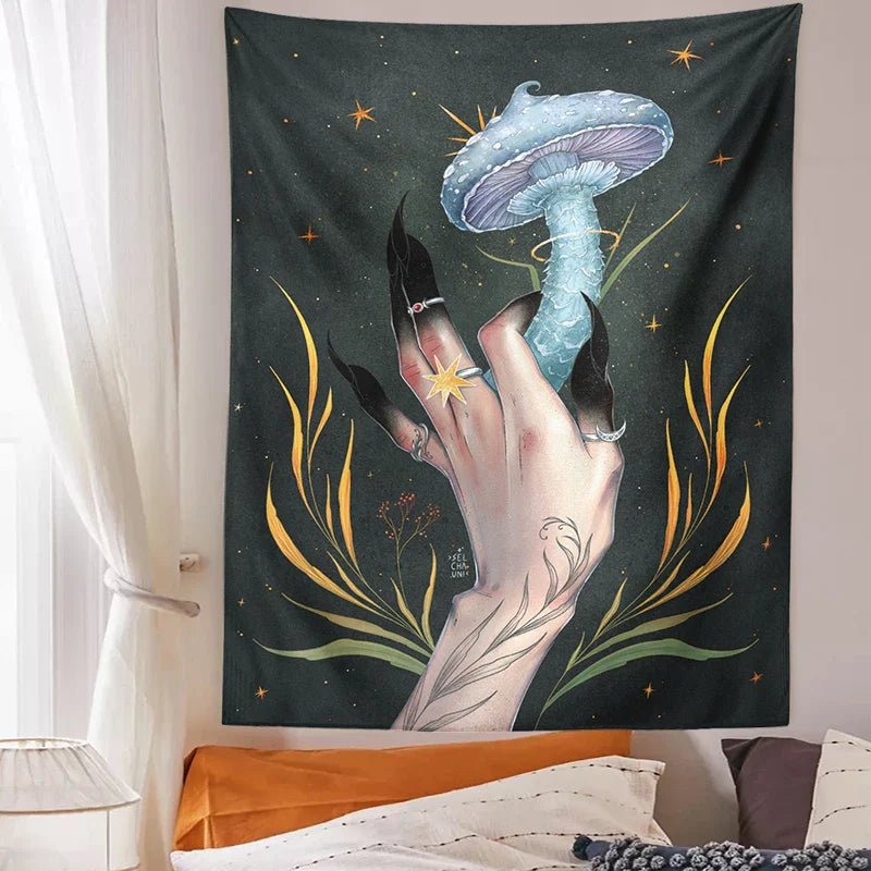 Afralia™ Mushroom Witch Mandrake Tapestry: Forest Magic Wall Hanging for Home Decor