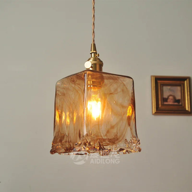 Afralia™ Nordic Amber Glass Pendant Lights with Vintage Copper Finish