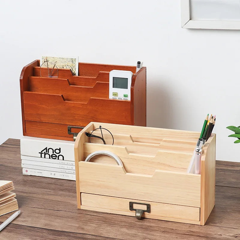 Afralia™ Wooden Desk Organizer for Office Storage and Sorting with Multipurpose Compartments