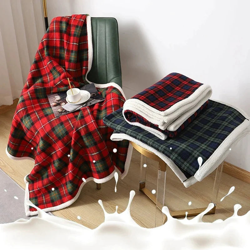 Afralia™ Cozy Coral Fleece Plaid Blanket - Soft & Warm Flannel Bedspread