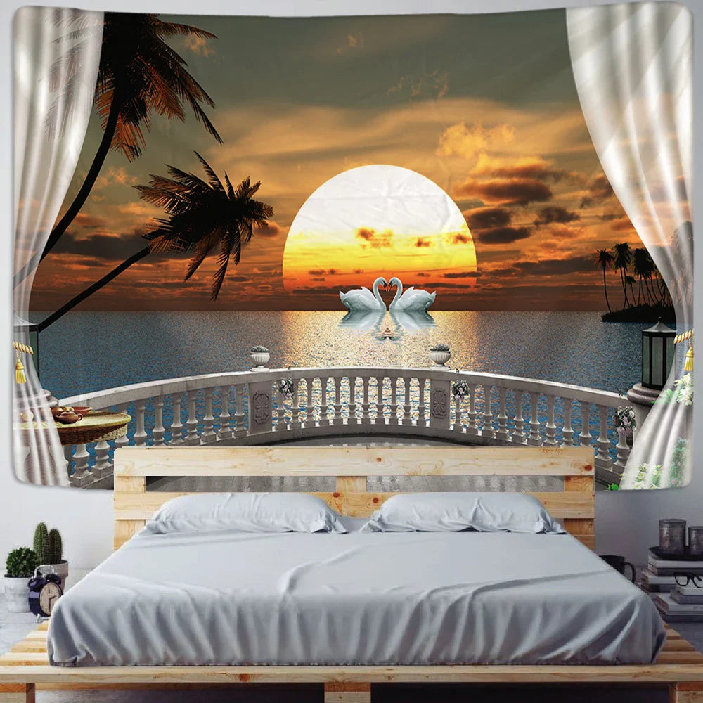 Afralia™ Sunset Sea View Wall Tapestry - Bohemian Mandala Wall Decor