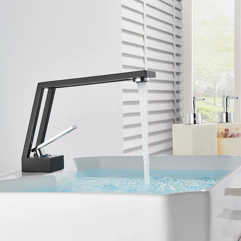 Afralia™ Square Hollow-Carved Design Basin Faucet in 4 Colors, Nordic Style Mixer Tap