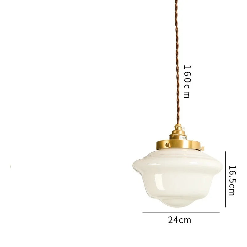 Afralia™ White Glass LED Pendant Light: Japanese Nordic Style Copper Hanging Lamp