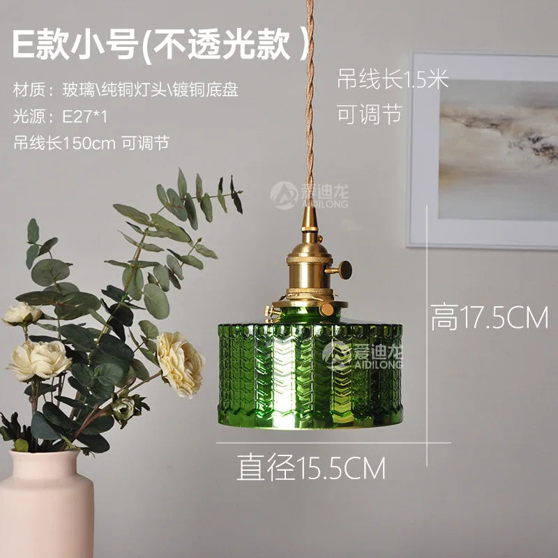 Afralia™ Nordic Green Glass LED Pendant Lights for Modern Home Decor